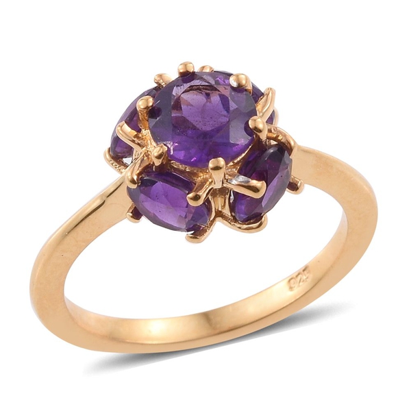 2.50 Carat Amethyst 5 Stone Ring in 14K Gold Overlay Sterling Silver