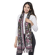 LA MAREY Super Soft 100% Lambswool Reversible Off-White Leopard and Purple/Grey Floral Pattern Shawl with Tassels (180x65cm)
