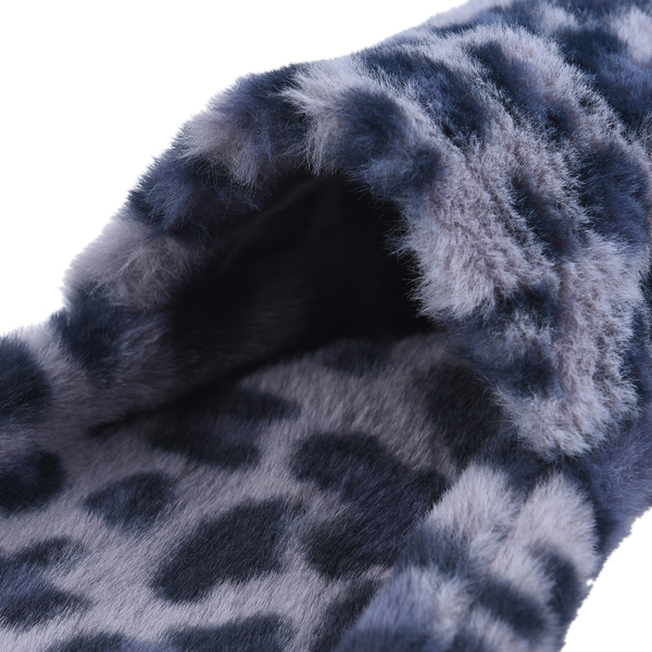 Leopard Pattern Faux Fur Hooded Scarf (Size 215x13cm) - Blue