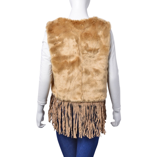 Coffee Colour Faux Fur Vest with Tassels (Size 50x45 Cm)