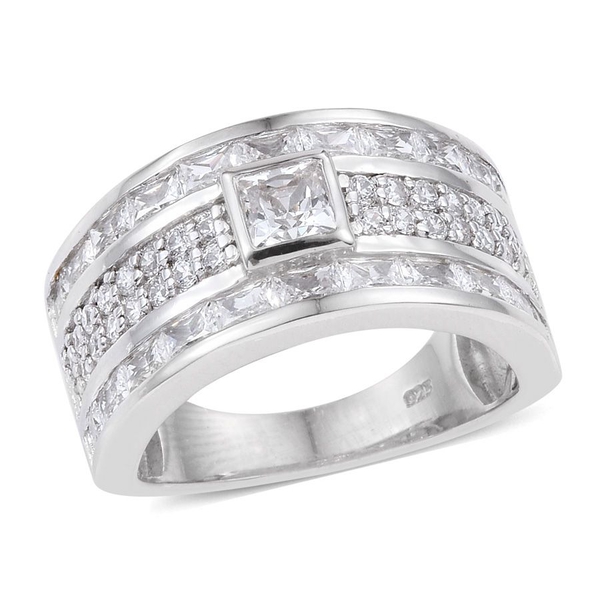 Lustro Stella - Platinum Overlay Sterling Silver (Sqr) Ring Made with Finest CZ