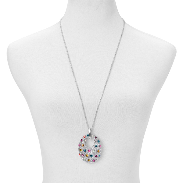 Multi Colour Austrian Crystal Pendant With Chain in Silver Tone