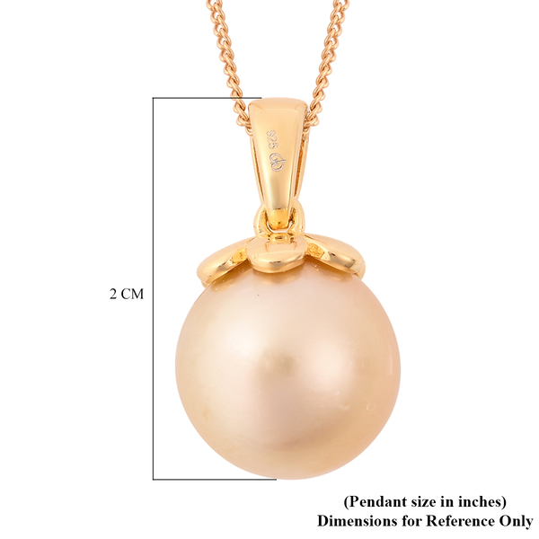 Golden South Sea Pearl Pendant with Chain (Size 18) in Yellow Gold Overlay Sterling Silver