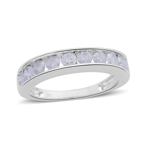 1 Carat Diamond Half Eternity Band Ring in 9K White Gold 2.70 Grams SGL Certified I3 GH
