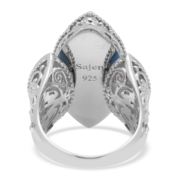 Sajen Silver CULTURAL FLAIR Collection - Celestial Blue Doublet Quartz Ring in Rhodium Overlay Sterling Silver 13.95 Ct, Silver wt 6.22 Gms