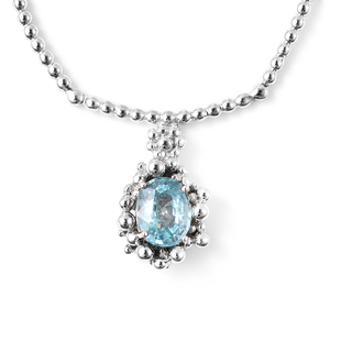 LucyQ Bubble Collection - Ratanakiri Blue Zircon Necklace (Size 16 with 4 inch extender) in Rhodium 