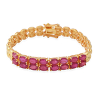 10.40 Ct African Ruby Tennis Design Bracelet in Yellow Gold Plated Silver 18.50 Grams 8 Inch