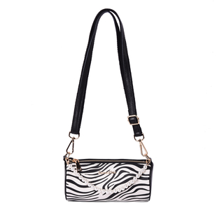Sencillez Zebra Pattern 100% Genuine Leather Barrel Crossbody Bag (Size 21x10x10cm) in White & Black