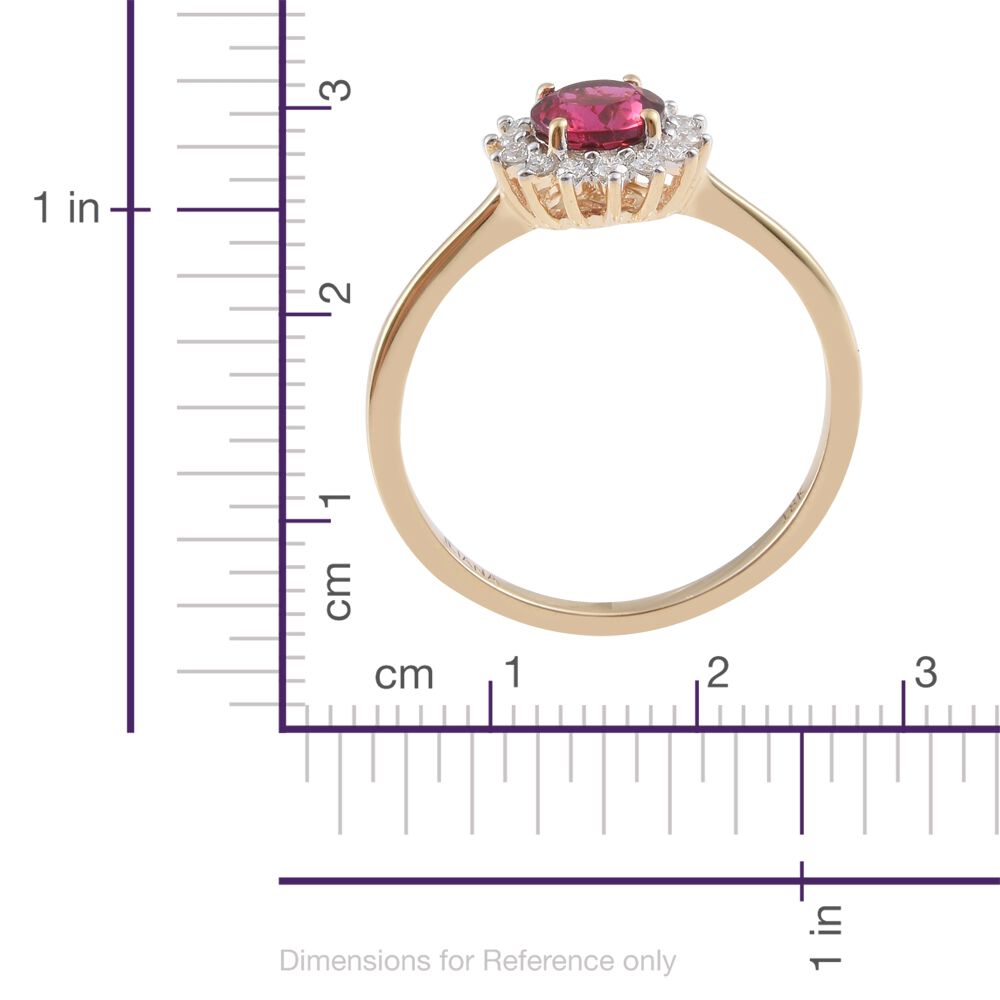 ILIANA 18K Yellow Gold AAA Ouro Fino Rubelite (Rnd), Diamond (SI/G-H) Halo Ring 1.000 Ct.