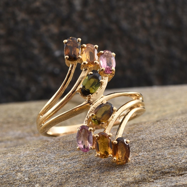 Rainbow Tourmaline (Ovl) Crossover Ring in 14K Gold Overlay Sterling Silver 1.750 Ct.