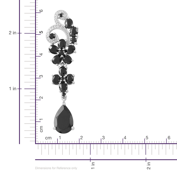 Boi Ploi Black Spinel (Pear and Ovl), White Sapphire Earrings (with Push Back) in Rhodium Overlay Sterling Silver 20.250 Ct. Silver wt. 9.79 Gms.