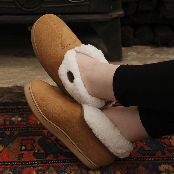 DOD- ARAN Suede Bootie Slippers with Fur Lining - Brown