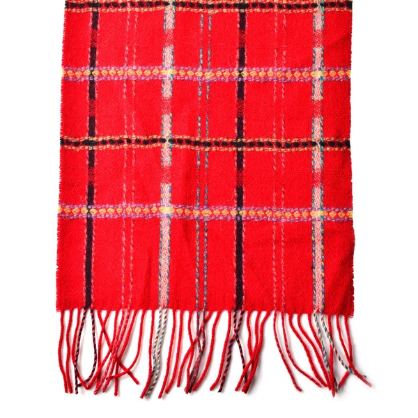 100% Wool Red, Black and Multi Colour Checks Pattern Scarf with Tassels (Size 160X30 Cm)