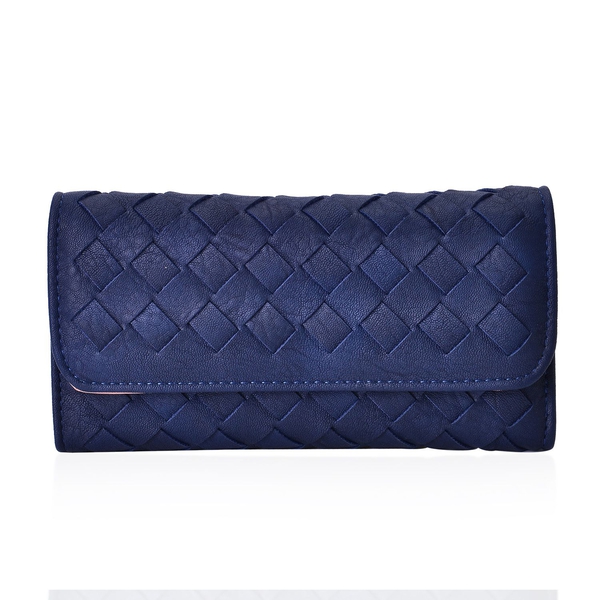 Celina Classic Navy Intrecciato Textured Wallet And Cardholder Set (Size 19x10x2.5 Cm and 10.5x8x2.5 Cm)