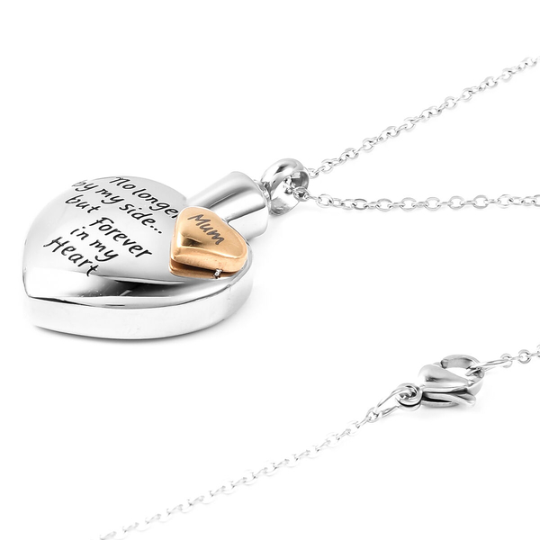 2 Piece Set - Engraved Memorial Mum Heart Pendant with Chain (Size 20) and Funnel with Needle in Dual Tone