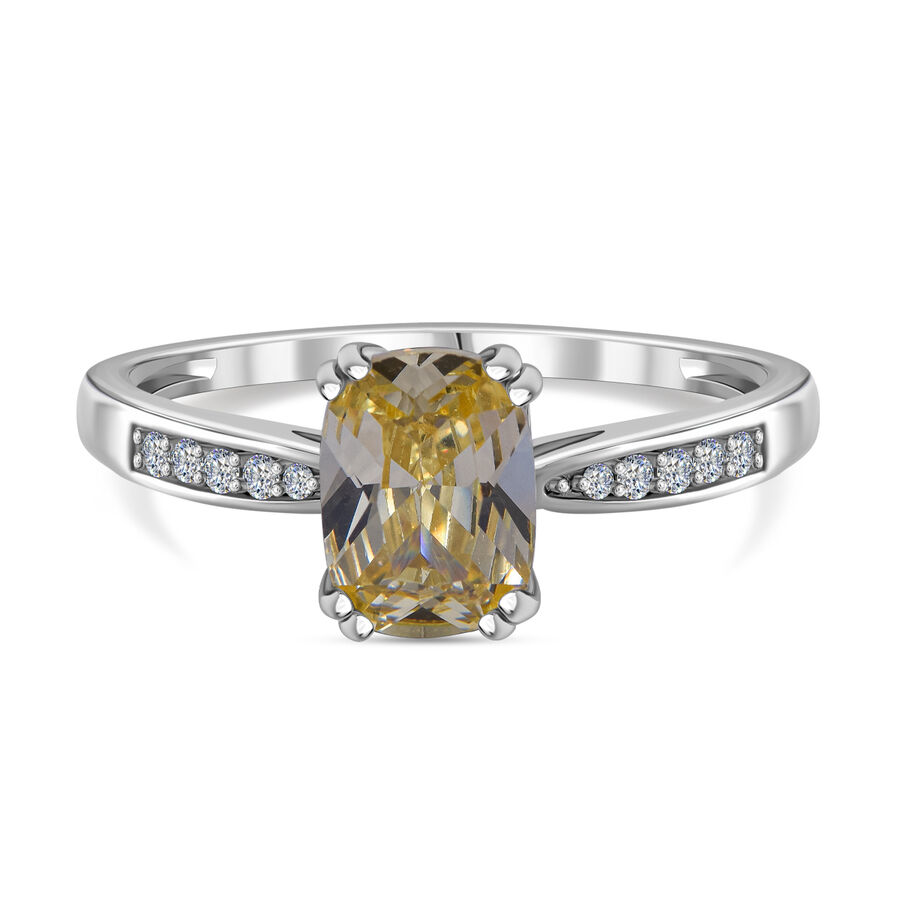Yellow & White Cubic Zirconia Ring in Rhodium Overlay Sterling Silver 2.17 Ct.