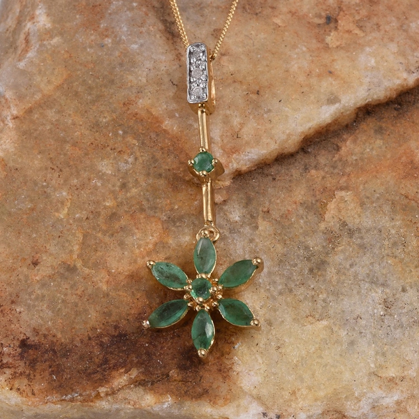 Kagem Zambian Emerald (Mrq), Diamond Pendant With Chain in 14K Gold Overlay Sterling Silver 0.870 Ct.