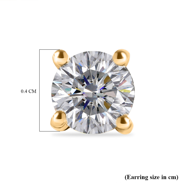 Moissanite Stud Earrings (With Push Back) in Yellow Gold Overlay Sterling Silver