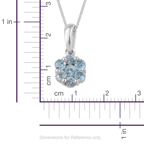 AA Natural Cambodian Blue Zircon (Rnd) 7 Stone Floral Pendant With Chain in Platinum Overlay Sterling Silver 1.250 Ct.