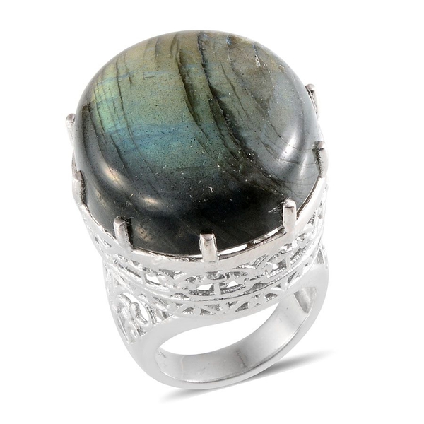 Labradorite (Ovl) Solitaire Ring in Platinum Overlay Sterling Silver 50.000 Ct.