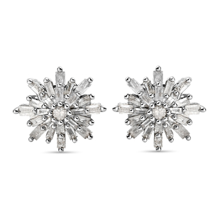 Diamond Snow Flake Earrings (with Push Black) in Platinum Overlay Sterling Silver 0.33 Ct