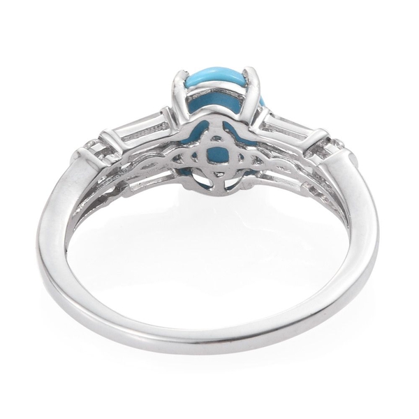 Arizona Sleeping Beauty Turquoise (Ovl 1.35 Ct), White Topaz Ring in Platinum Overlay Sterling Silver 2.250 Ct.