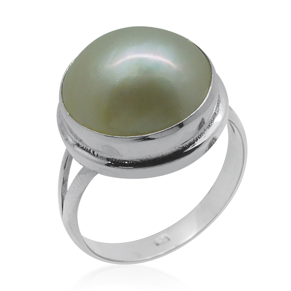 Royal Bali Collection Mabe White Pearl (Rnd) Solitaire Ring in Sterling Silver 5.000 Ct.