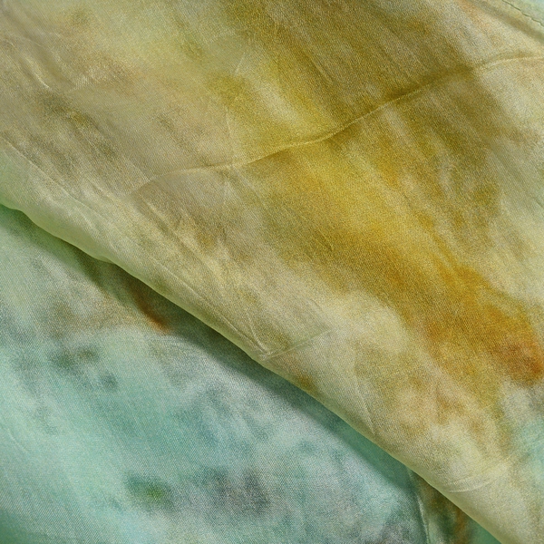 100% Mulberry Silk Turquoise, Yellow and Multi Colour Waterfall Pattern Kaftan (Size 100x90 Cm)