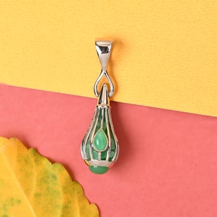 Sajen Silver GEM HEALING Collection - Chrysoprase Pendant in Rhodium Overlay Sterling Silver 15.55 C