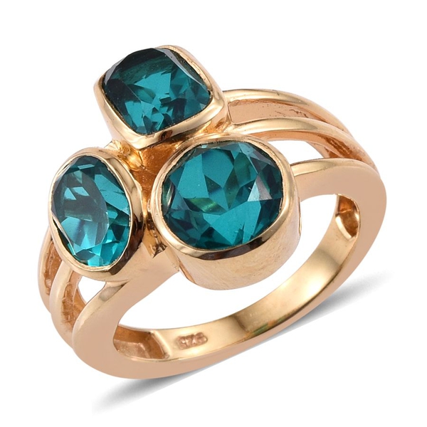 Capri Blue Quartz (Rnd 2.25 Ct) Ring in 14K Gold Overlay Sterling Silver 5.500 Ct.