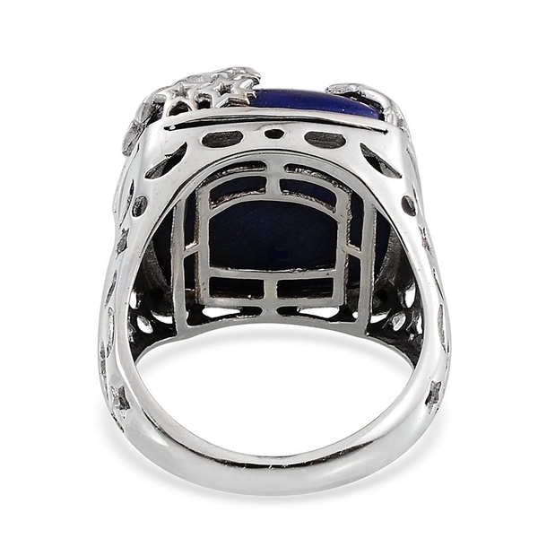 GP Lapis Lazuli (Cush 26.98 Ct), Kanchanaburi Blue Sapphire Ring in Platinum Overlay Sterling Silver 27.000 Ct.