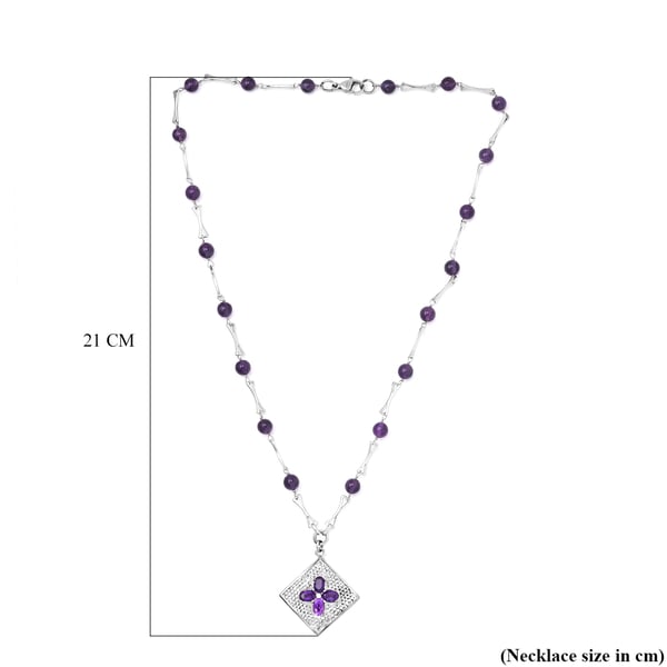 Amethyst Necklace (Size - 18) in Silver Tone 23.82 Ct.