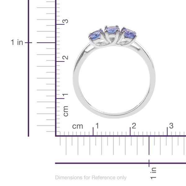 Tanzanite (Ovl) 3 Stone Ring in Platinum Overlay Sterling Silver 1.000 Ct.