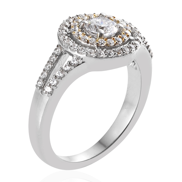 J Francis - Yellow Gold and Platinum Overlay Sterling Silver (Rnd) Ring Made with Finest CZ