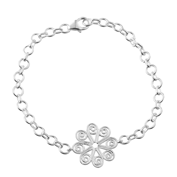 Designer Inspired Sterling Silver Floral Bracelet (Size 7.5), Silver wt. 5.37 Gms.