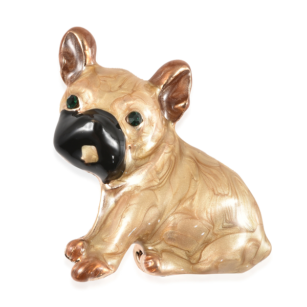 Green Austrian Crystal Enamelled Dog Brooch in Gold Tone