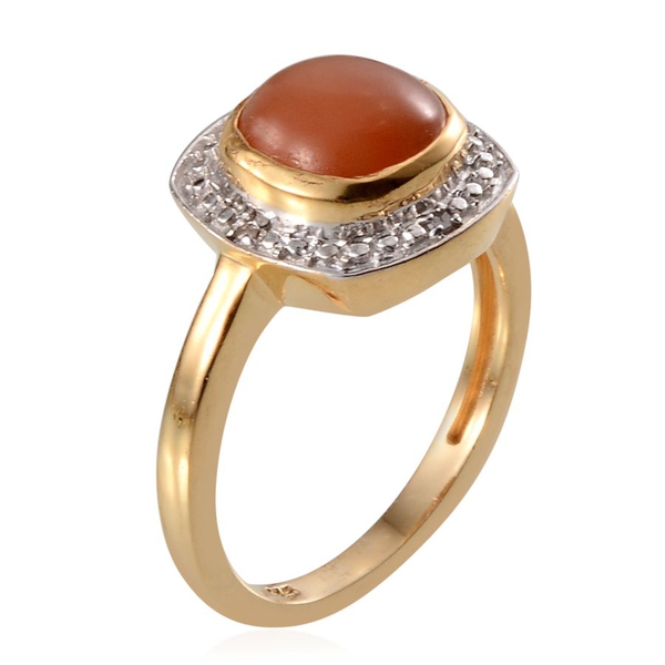 Mitiyagoda Peach Moonstone (Cush 2.50 Ct), Diamond Ring in 14K Gold Overlay Sterling Silver 2.520 Ct.
