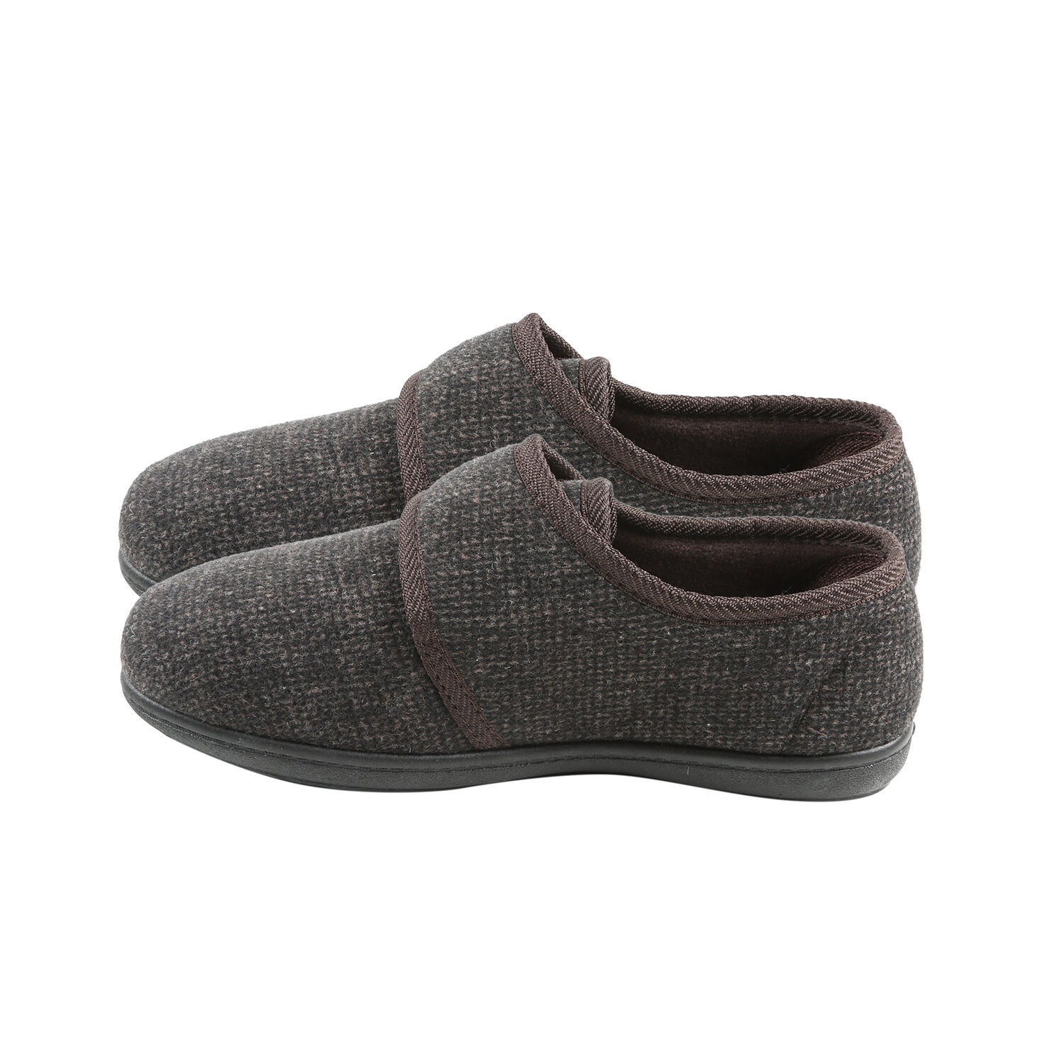 Dunlop Mens Strap Slippers with Faux Fur Lining and Memory In-Sock In Brown