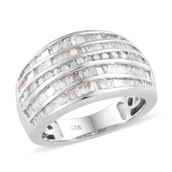 1.50 Carat Diamond 5 Row Ring in Platinum Plated Sterling Silver 5.84 Grams