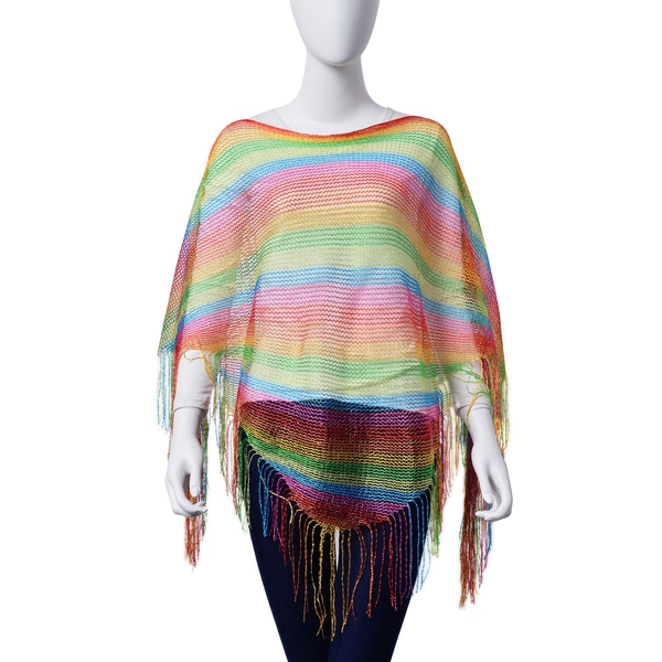 Multi Colour Poncho with Tassels (Size 165x60 Cm)