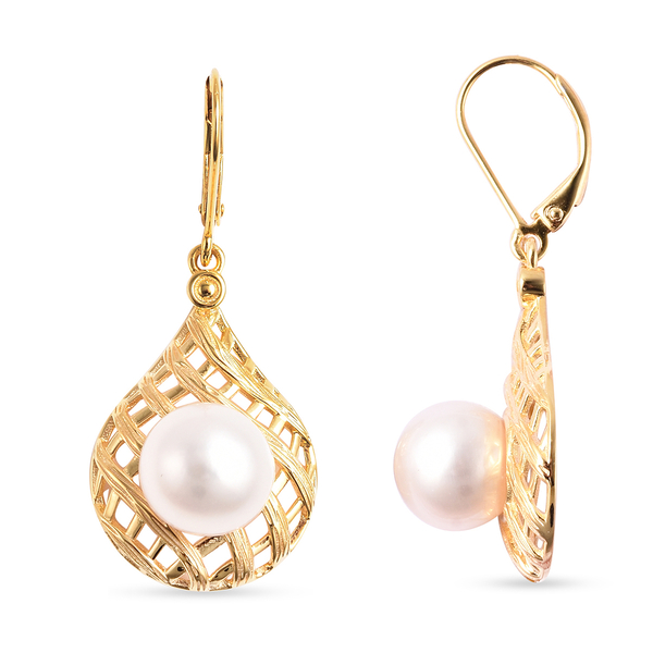 Edison Pearl Lever Back Earrings in Yellow Gold Overlay Sterling Silver