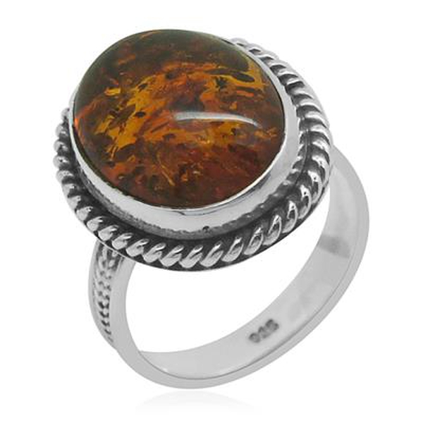 Royal Bali Collection Baltic Amber (Ovl) Solitaire Ring in Sterling Silver 3.430 Ct.