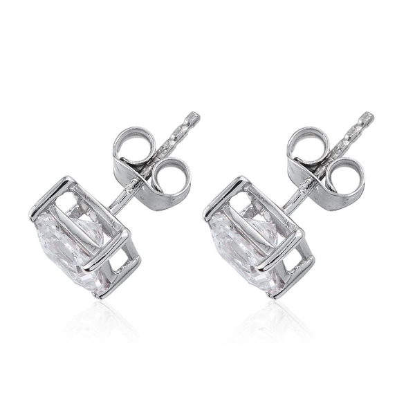 Lustro Stella - Platinum Overlay Sterling Silver (Sqr) Stud Earrings (with Push Back) Made with Finest CZ
