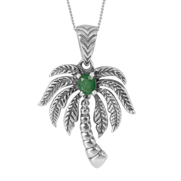 Tribal Collection of India Kagem Zambian Emerald (Ovl) Palm Tree Pendant With Chain in Sterling Silv