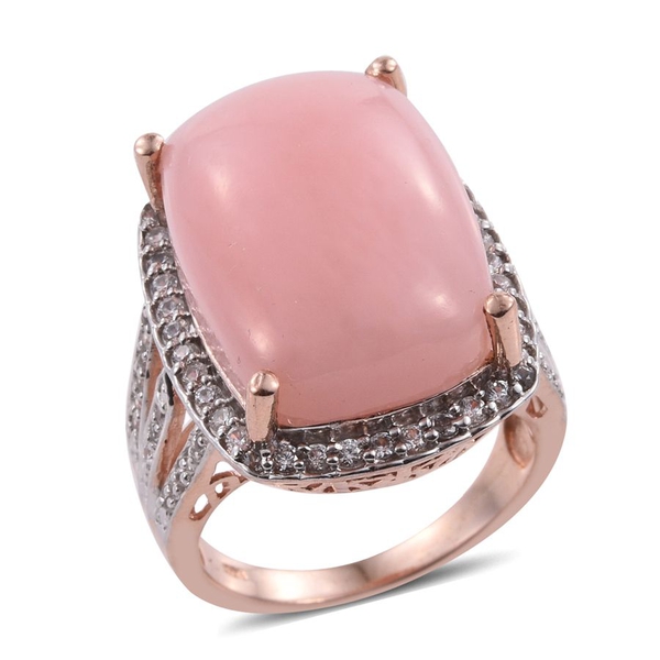 Peruvian Pink Opal (Cush 14.00 Ct), Natural Cambodian Zircon Ring in Rose Gold Overlay Sterling Silv