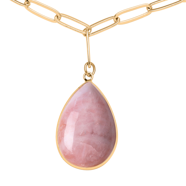 Rose Quartz Paperclip Necklace (Size - 20 with 2 inch Extender) in Yellow Gold Tone 37.50 Ct.