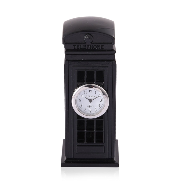 (Option 2) Home Decor - STRADA Japanese Movement White Dial Black Telephone Booth Design Clock in Si