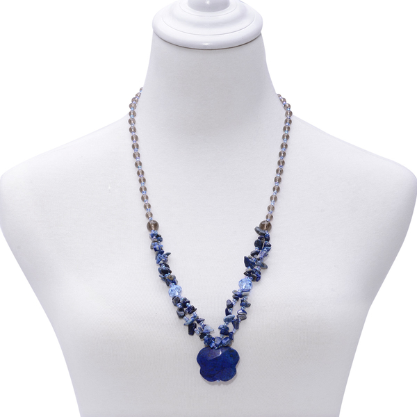 Lapis Lazuli, Sodalite and Simulated Diamond Necklace (Size 28) and Stretchable Bracelet 400.00 Ct