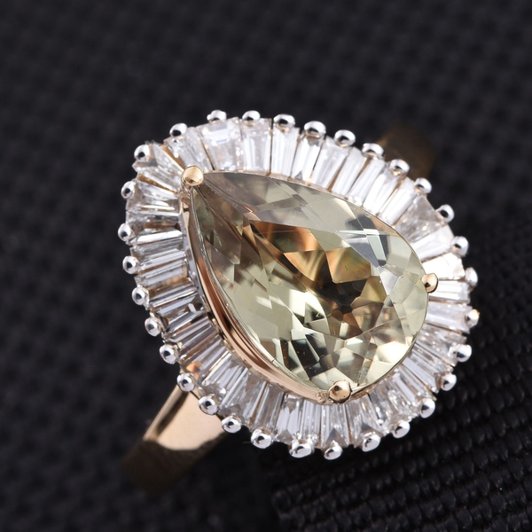 ILIANA 18K Y Gold Natural Turkizite (Pear 3.25 Ct), Diamond Ring 3.750 Ct.