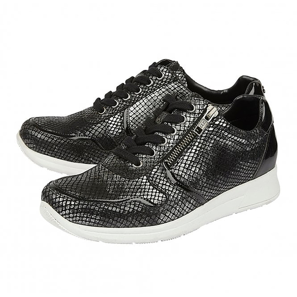 Lotus Stressless Black Pewter and Snake Leather Shira Casual Trainers